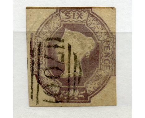 1847 Embossed 6d mauve almost 4 margined with light cancel.  SG 58.  Cat £1000.