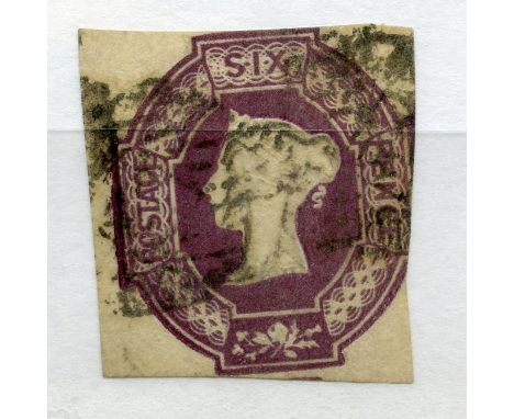 1847 Embossed 6d mauve 3 margined with light cancel.  SG 58.  Cat £1000.