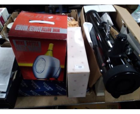 A BOXED TAFCO TELESCOPE, A WINE BOTTLE COOLER / WARMER ETC.