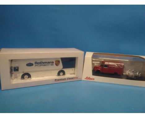 A BOXED RENNTRANSPORTER ROTHMANS RACING LIMITED EDITION ONE OF 750 PIECES AND BOXED SCHUCO OPEL BLITZ AND PORSCHE 356 LIMITED