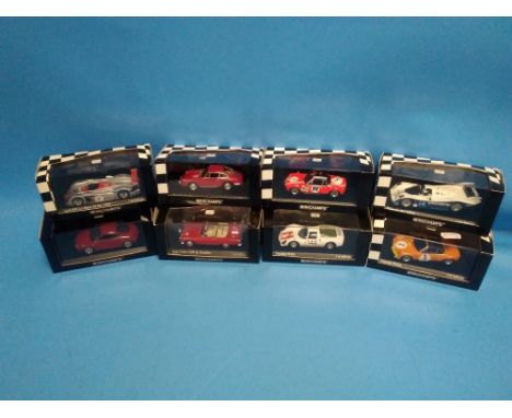 A TRAY CONTAINING EIGHT BOXED MINICHAMP CARS TO INCLUDE PORSCHE 914/6, PORSCHE 906/K, PORSCHE 911S, PORSCHE 914/6, PORSCHE 96