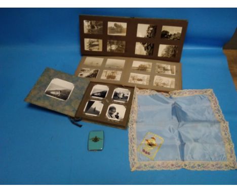 A COLLECTION OF VINTAGE PHOTOGRAPHS INCLUDING MILITARY, AN RAF HANDKERCHIEF, AND A RAF VESTA CASE