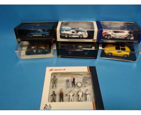 A TRAY CONTAINING SIX SPARK CARS TO INCLUDE ZAKSPEED EUROPA GR5, PORSCHE RS SPYDER, LOTUS EVORA S (SPECIAL EDITION), LOTUS EL