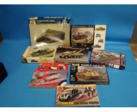 EIGHT BOXED MILITARY MODEL KITS TO INCLUDE ITALERI COASTAL DEFENCE BUNKER 1:72 SCALE, MB MUNITIOSSCHLEPPER 1 AUSF A 1:35 SCAL