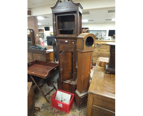 AN ANTIQUE LONGCASE CLOCK A/F TOGETHER WITH AN OAK GRANDMOTHER CLOCK CASE (2)