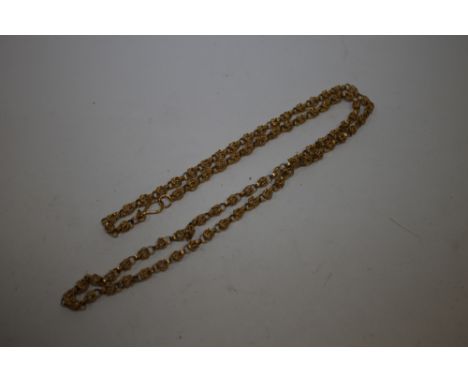 A CONTINENTAL YELLOW METAL CHAIN STAMPED WITH MIDDLE EASTERN STYLE MARKINGS  
