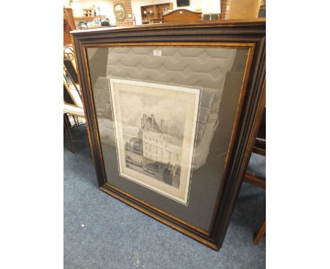 A LARGE MODERN FRAMED AND GLAZED ANTIQUE STYLE PRINT ENTITLED 'PAVILLON DE FLORE &amp; PONT ROYALE'