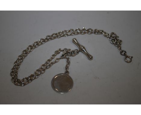 A MODERN SILVER POCKET WATCH CHAIN