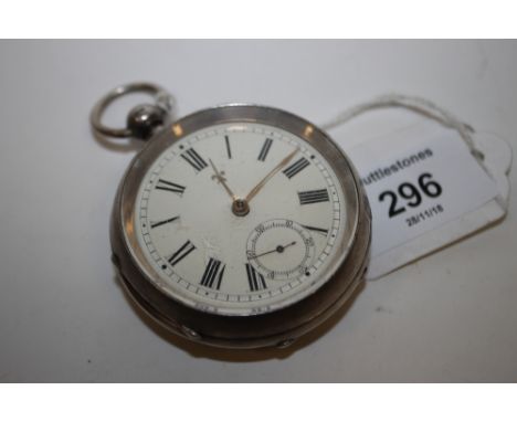 A HALLMARKED SILVER OPEN FACED MANUAL WIND POCKET WATCH, having a Chester hallmark, Dia 5.5 cmCondition Report:Cuttlestones d