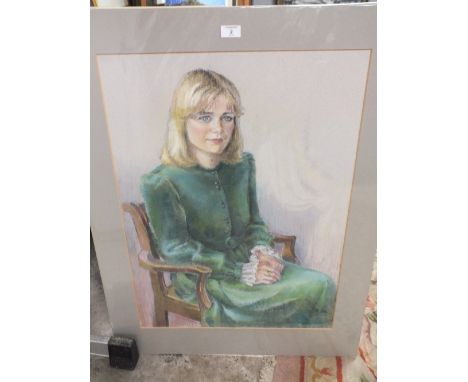 A LARGE PASTEL PORTRAIT STUDY OF A SEATED LADY INITIALLED LOWER RIGHT  