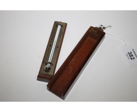 AN AMERICAN MAHOGANY CASED TRAVELLING THERMOMETER, by J. Wanamaker of Philadelphia, case L 13.5 cm