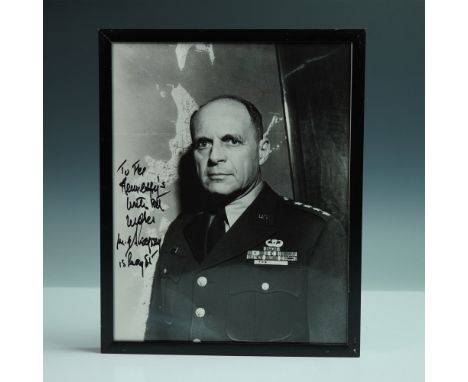 Black and white portrait photograph of General Matthew B. Ridgway, inscribed and signed in black ink. The dedication reads, T
