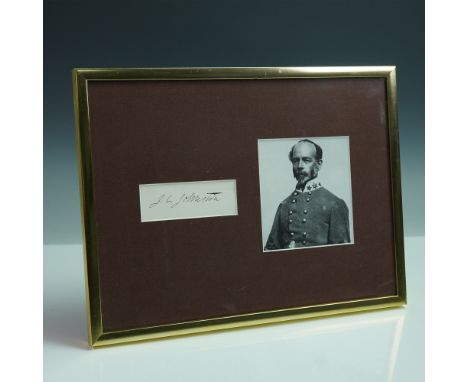 Framed cut signature of Confederate General Joseph E. Johnston, displayed alongside a printed portrait in Confederate uniform