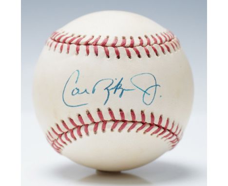 A Rawlings Official American League baseball signed by Hall of Famer Cal Ripken Jr., known as "The Iron Man" for his legendar