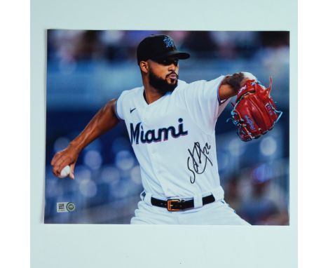 Offering an exciting piece of sports memorabilia, this 8x10 photo features Sandy Alcantara, a prominent pitcher for the Miami
