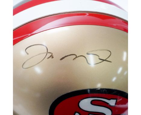A remarkable collectorâ€™s piece for football enthusiasts, this San Francisco 49ers helmet is autographed by legendary quarte