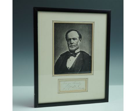 Framed display featuring an authentic ink signature of General William Tecumseh Sherman beneath a printed portrait of the Uni