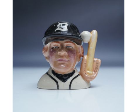 Rare Royal Doulton color trial 1 mini character jug depicting a baseball player, featuring a black cap with the Detroit Tiger