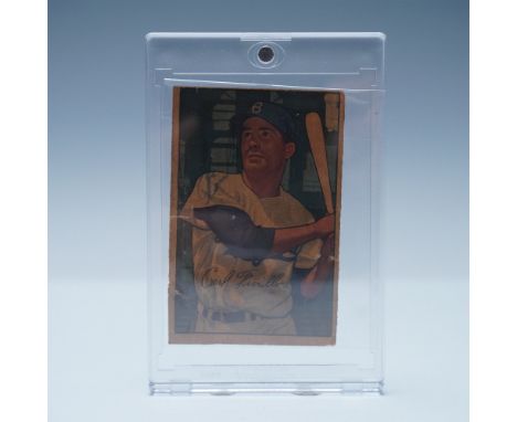 Carl Furillo Brooklyn Dodgers baseball card, featuring a portrait of the legendary outfielder in his batting stance. Signed b