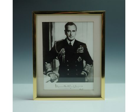 Black and white photographic portrait of Admiral of the Fleet Louis Mountbatten, 1st Earl Mountbatten of Burma, depicted in f