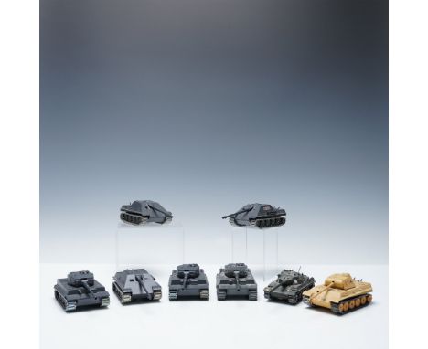 A collection of eight vintage die-cast military tank models by Solido, featuring a mix of WWII-era armored vehicles. The lot 