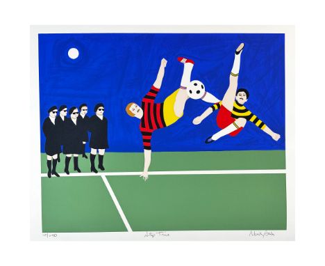 Screenprint titled Stop Time (Soccer) Year 1980 Sight size 30.5" x 26"Dimensions: See DescriptionCondition: Age related wear.