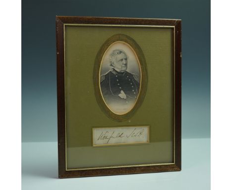 A remarkable presentation of American military history, this framed piece features an engraved portrait and authentic signatu