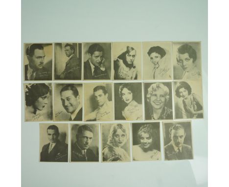 Captivating collection of 17 vintage celebrity photo cards featuring glamorous black-and-white studio portraits of classic Ho