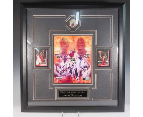 Limited edition framed Miami Heat display featuring autographs from Dwyane Wade and Shaquille O'Neal commemorating the teamâ€