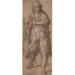 Italienisch: um 1580. Schreitende Figur mit Schwert, Pfeil und Bogen