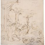Deutsch: frühes 16. Jh. Kreuzigung mit Maria Magdalena am Fuße de...