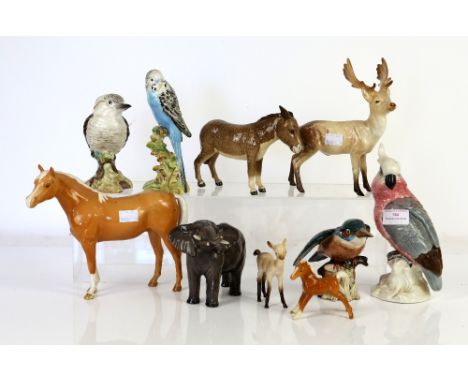 Beswick animal and bird models including Kingfisher, elephant, budgie, cockatoo, No 1180, Kookaburra, No 1159 and horses..   