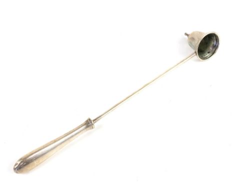 Sterling silver candle snuffer with bell form dome .      