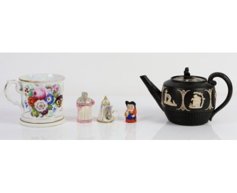 Royal Worcester Candle Snuffer   French Cook   1924, another candle snuffer, Royal Worcester miniature Toby jug, black basalt