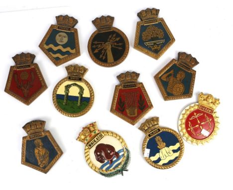 A collection of 12 Ship and other wooden plaques , Hermione, Constance, Thunderer, Albion, Phoebe, Euryalus, Callope, Orion, 
