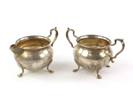 Sterling silver sugar bowl and cream jug set by Fisher, 181 grams.      5.8 ozs 