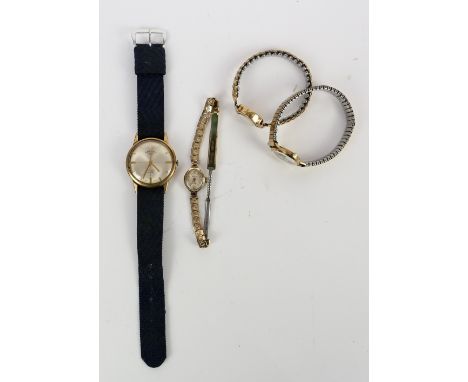 A group of gold wrist watches, 1960's rotary, silver coloured dial with baton hour markers, 17 jewel mechanical movement, on 