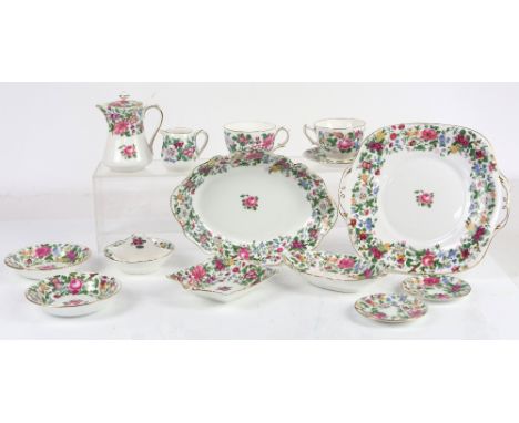 Collection of tea part-services to include 6 Derby Normandie cups and saucers, 6 tea plates, 6 similar dessert plates and 2 b