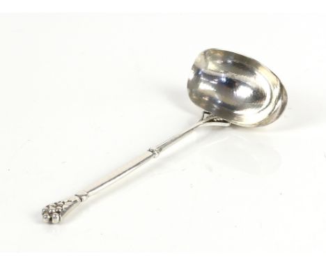 Large George Jensen Danish silver ladle with hammered bowl pattern, no.128 with George Stockwell import mark for London 1928.