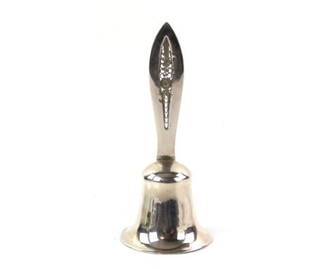 Sterling silver bell with internal filigree design to the handle, 42 grams .      