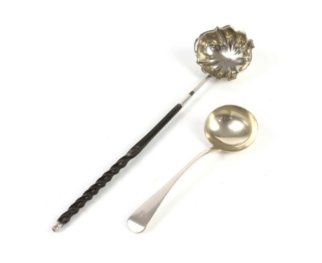 Silver punch ladle with Baleen handle and a 19th Century silver sauce ladle, London 1838.      