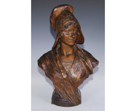 A Goldscheider Art Nouveau terracotta bust, of a young woman, impressed marks, early 20th century