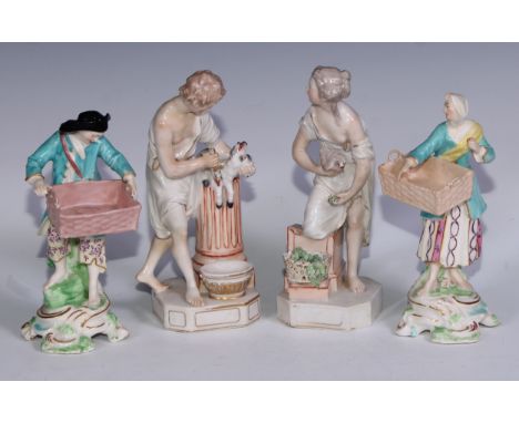 A Derby patch mark figure, Sacrifice, No.14, 19cm high, c.1775; another, similar; etc (4) 