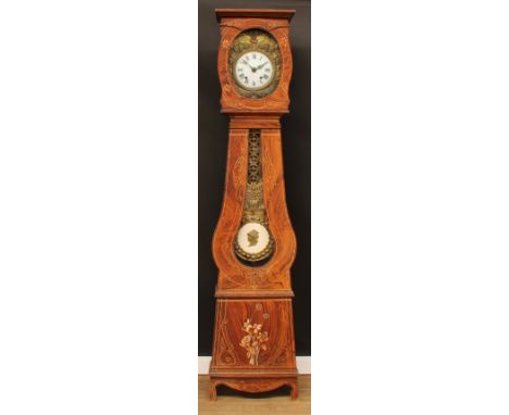 A 19th century French comtoise morbier longcase clock, 21cm circular dial, Roman numerals, simulated walnut case, 228cm high,