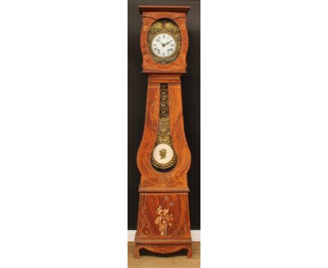 A 19th century French comtoise morbier longcase clock, 21cm circular dial, Roman numerals, simulated walnut case, 228cm high,