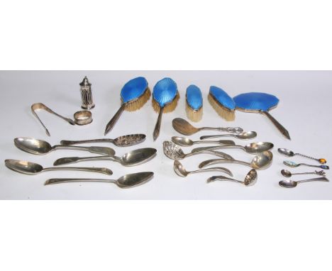 A pair of early Victorian Scottish silver Fiddle pattern table spoons, Glasgow 1838; other silver flatware; toddy ladles; an 