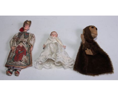 Toys &amp; Juvenalia - an early 20th century Chinese Opera doll, 30cm high; a Schuco style brown mohair novelty hand puppet, 