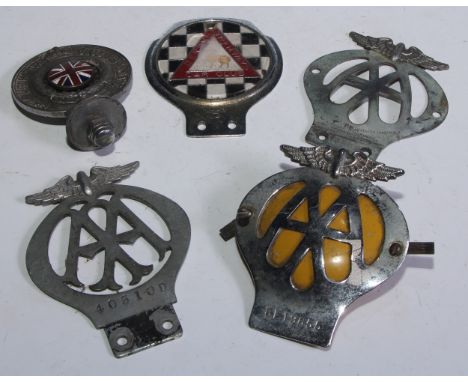 Automobilia Interest - a collection of car mascot badges including Derby Tramways Car Club, Royal Automobile Club Associate (