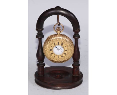 An early 20th century 18ct gold half-hunter pocket watch, 4.5cm enamel dial inscribed with Roman numerals, subsidiary seconds