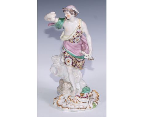 A large Derby patch mark figure, Mercury, no.302, 30.5cm high, c.1765 